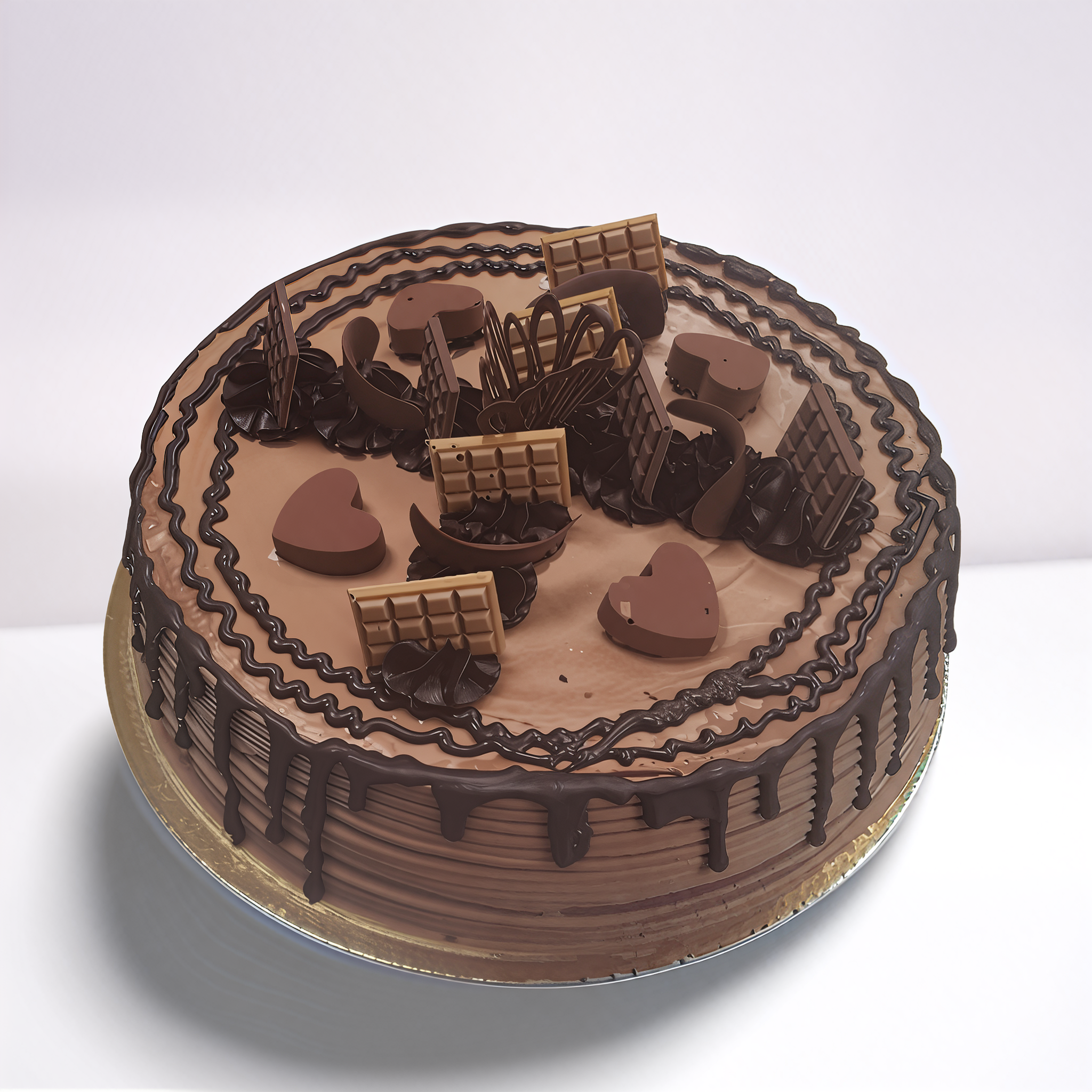 Csokoládés torta süteményekkel díszítve