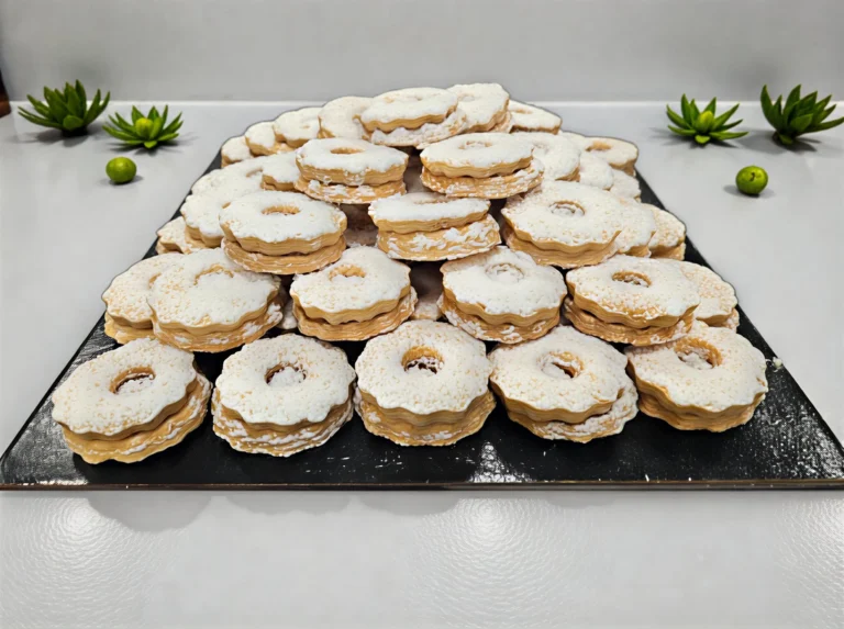 Habos karika linzer sütemények tálcán tálalva.